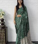 Green Color Mirror Work Satin Saree