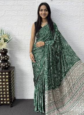 Green Color Mirror Work Satin Saree 2