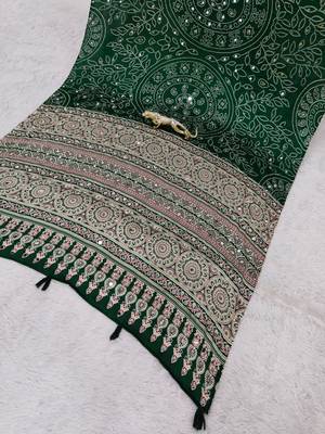 Green Color Mirror Work Satin Saree 4