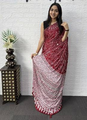 Maroon Color Mirror Work Satin Saree 3
