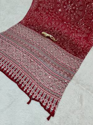 Maroon Color Mirror Work Satin Saree 4
