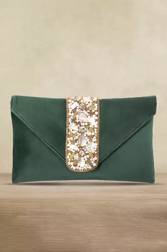 indian  gift for women evening bag clutch ethnic bride purse with drawstring green