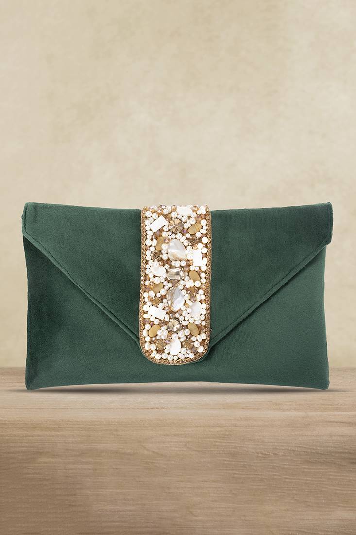indian  gift for women evening bag clutch ethnic bride purse with drawstring green