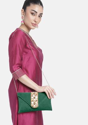 indian  gift for women evening bag clutch ethnic bride purse with drawstring green 2