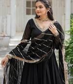 Black faux georgette readymade anarkali suit with embroidery & sequin  work