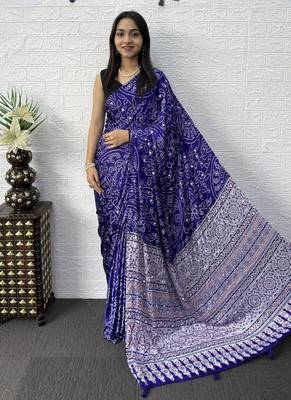 Purple Color Mirror Work Satin Saree 2
