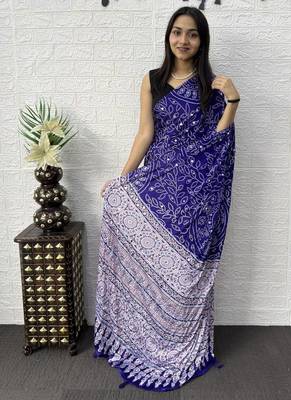 Purple Color Mirror Work Satin Saree 3