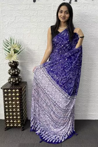 Purple Color Mirror Work Satin Saree