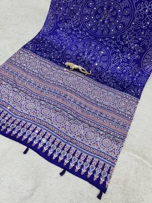 Purple Color Mirror Work Satin Saree 4