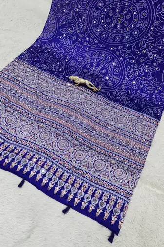 Purple Color Mirror Work Satin Saree