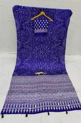 Purple Color Mirror Work Satin Saree