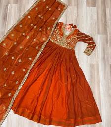 Orange silk readymade anarkali suit with embroidery & zari sequin  work