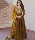 Mehendi silk readymade anarkali suit with embroidery & zari sequin  work