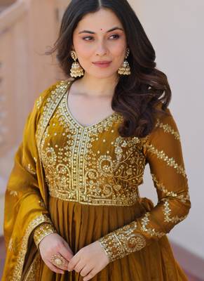 Mehendi silk readymade anarkali suit with embroidery & zari sequin  work 2