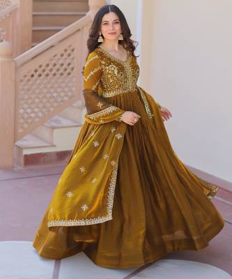 Mehendi silk readymade anarkali suit with embroidery & zari sequin  work 4