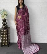 Wine Color Mirror Work Satin Saree