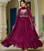 Purple faux georgette readymade anarkali suit with embroidery & beads work