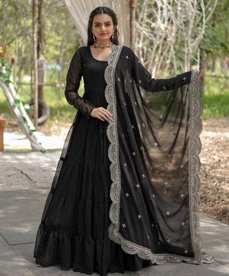 Black faux georgette readymade anarkali suit with embroidery & sequin  work 1