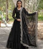 Black faux georgette readymade anarkali suit with embroidery & sequin  work