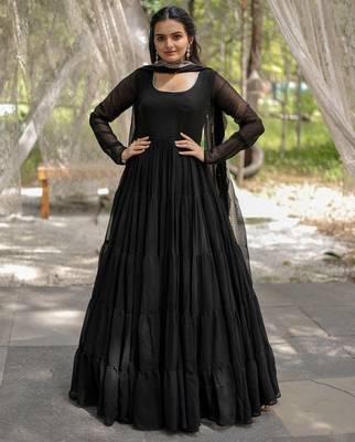 Black faux georgette readymade anarkali suit with embroidery & sequin  work 2