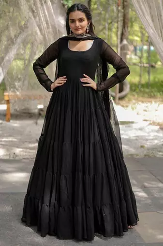 Black faux georgette readymade anarkali suit with embroidery & sequin  work
