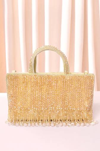 cream beads clutch purse for women girls fancy handmade ethnic handbag bridal clutch