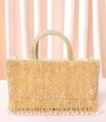 cream beads clutch purse for women girls fancy handmade ethnic handbag bridal clutch