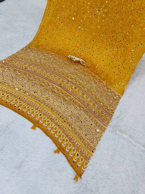 Yellow Color Mirror Work Satin Saree 4
