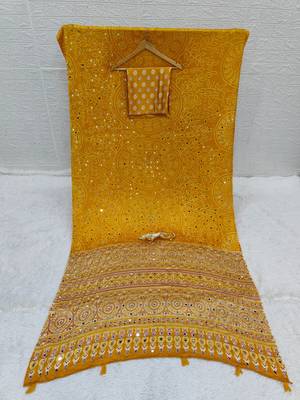 Yellow Color Mirror Work Satin Saree 5