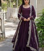 Purple faux georgette readymade anarkali suit with embroidery & sequin  work