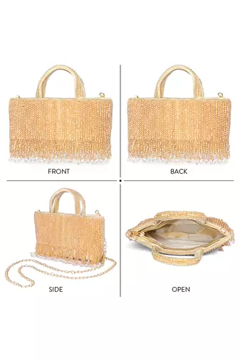 cream beads clutch purse for women girls fancy handmade ethnic handbag bridal clutch