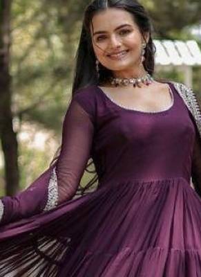 Purple faux georgette readymade anarkali suit with embroidery & sequin  work 2