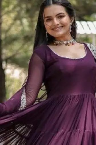 Purple faux georgette readymade anarkali suit with embroidery & sequin  work