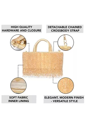 cream beads clutch purse for women girls fancy handmade ethnic handbag bridal clutch