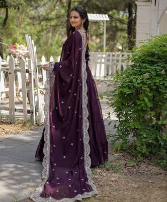 Purple faux georgette readymade anarkali suit with embroidery & sequin  work 3