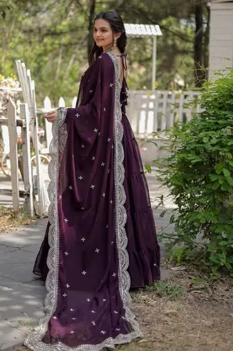 Purple faux georgette readymade anarkali suit with embroidery & sequin  work