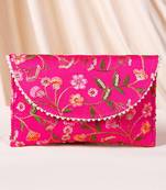 rani pink ethnic embroidered clutch bag for women