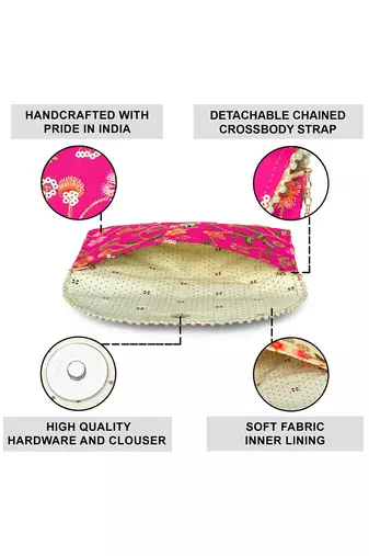rani pink ethnic embroidered clutch bag for women