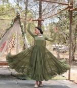 Pista faux georgette readymade anarkali suit with embroidery & sequin  work