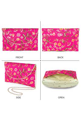 rani pink ethnic embroidered clutch bag for women 5