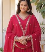 Red faux georgette readymade anarkali suit with embroidery & sequin  work