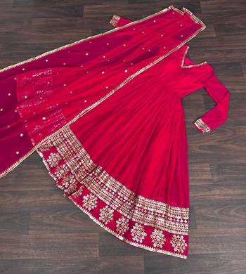 Red faux georgette readymade anarkali suit with embroidery & sequin  work 4