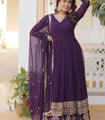 Purple faux georgette readymade anarkali suit with embroidery & sequin  work