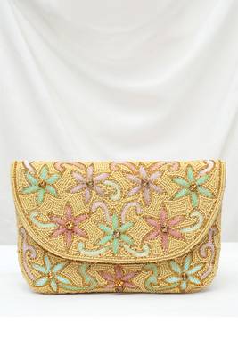 cream floral clutch bag ethnic purse for women & girls 1