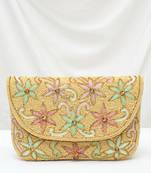 cream floral clutch bag ethnic purse for women & girls