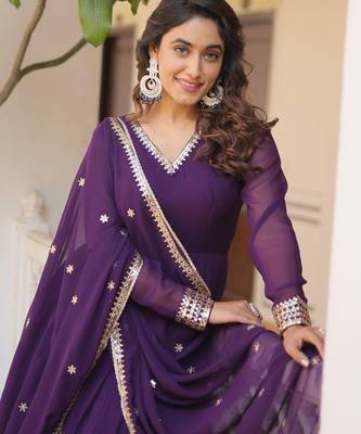 Purple faux georgette readymade anarkali suit with embroidery & sequin  work 2