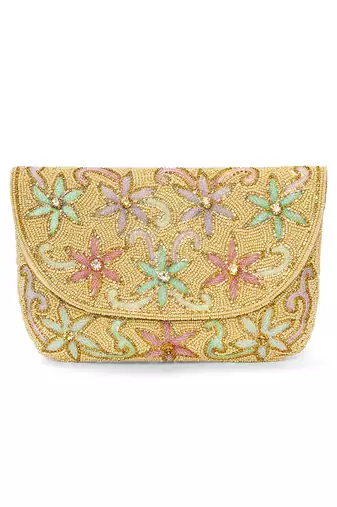 cream floral clutch bag ethnic purse for women & girls