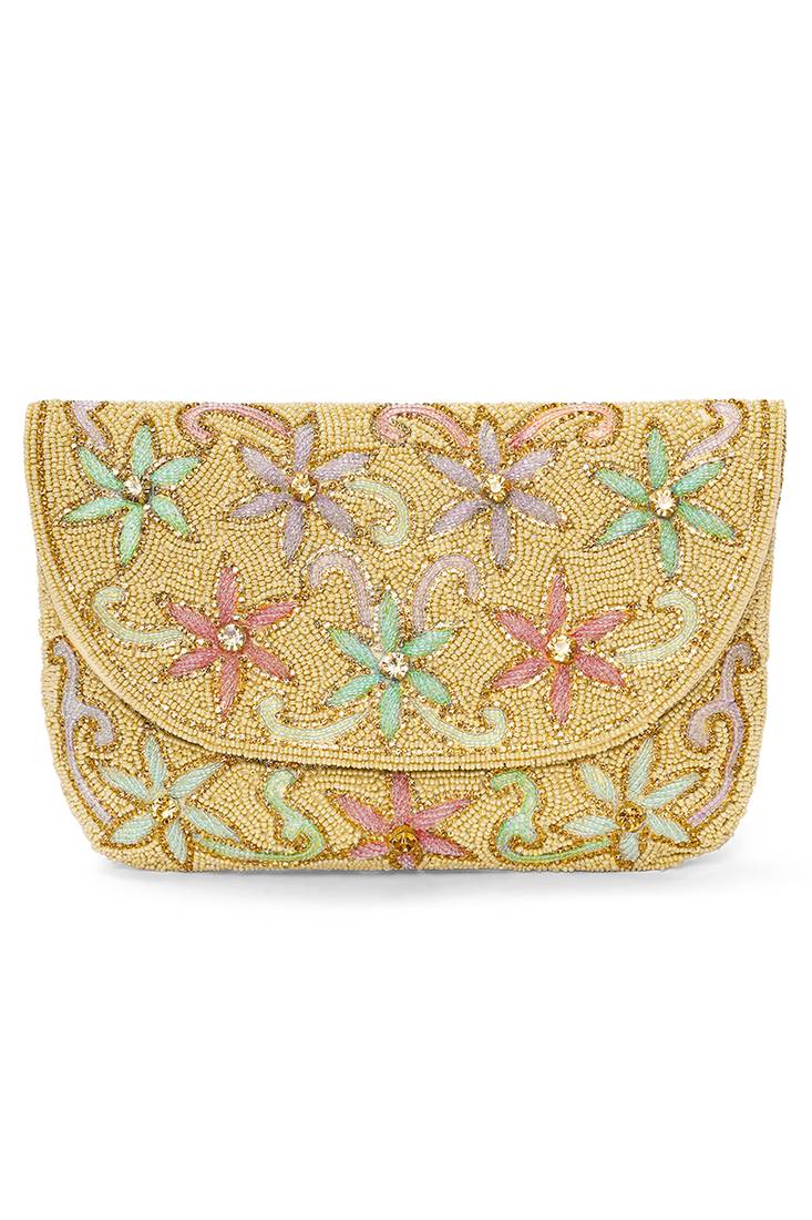 cream floral clutch bag ethnic purse for women & girls