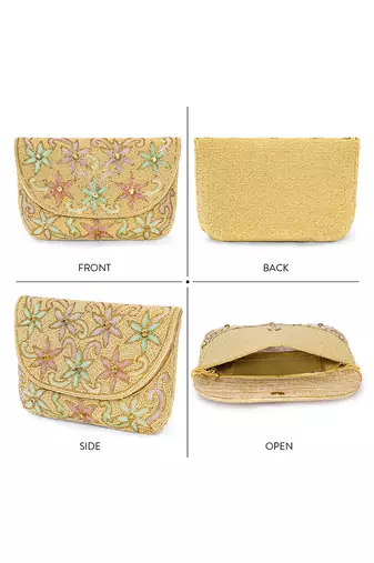 cream floral clutch bag ethnic purse for women & girls