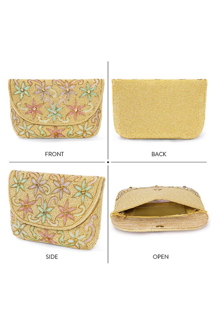 cream floral clutch bag ethnic purse for women & girls